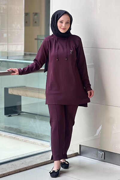 Nuss Tunica cu șnur în talie, cu pantaloni cu nervuri, costum mercerizat