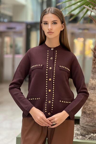 Ghisa Золота застібка Детальний середній кардиган