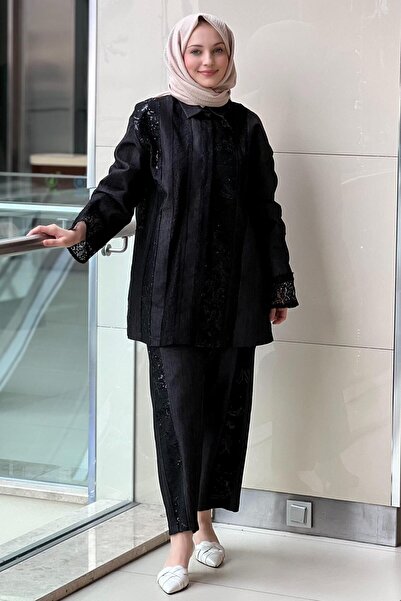 Ghisa Hidden Button Lace Detailed Shirt Pants Set