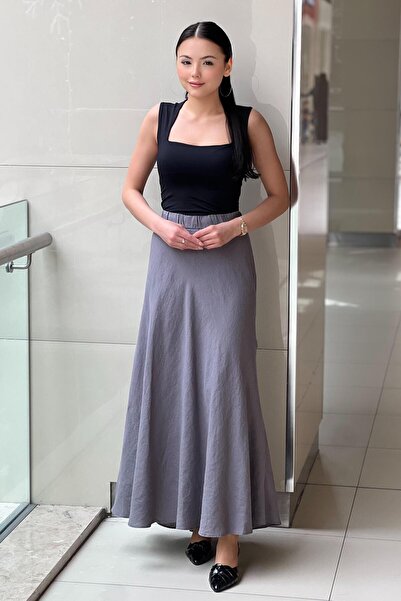 MISS DALIDA Missdalida Solid Color Linen Flared Skirt