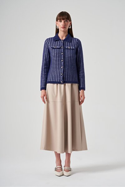 Nuss Houndstooth Patterned Angora Cardigan