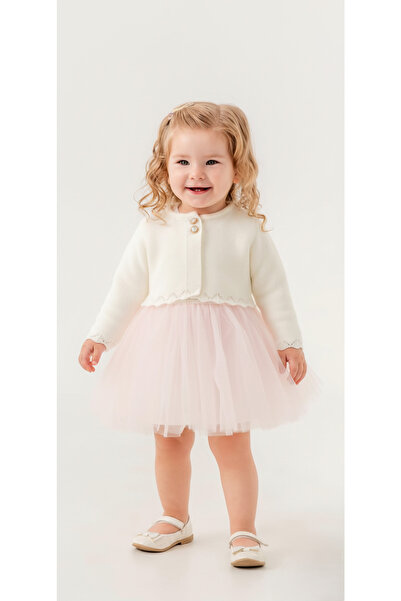 s.t. sebat tekstil Kız Bebek Simli Triko Bolerolu Tütülü Elbise