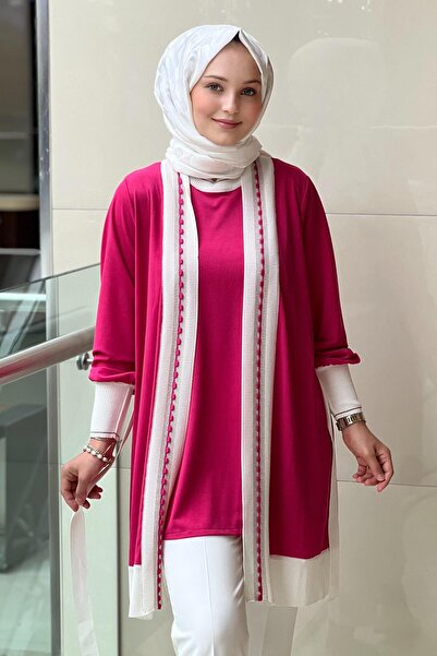 Ghisa Knitwear Rib Detail Belted Inner Outer Double Set