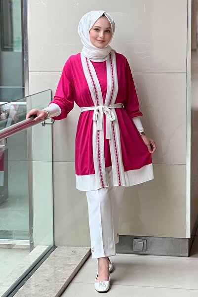 Ghisa Knitwear Rib Detail Belted Inner Outer Double Set