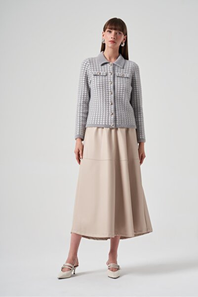 Nuss 7007 Little Houndstooth Pattern Shirt Collar Cardigan