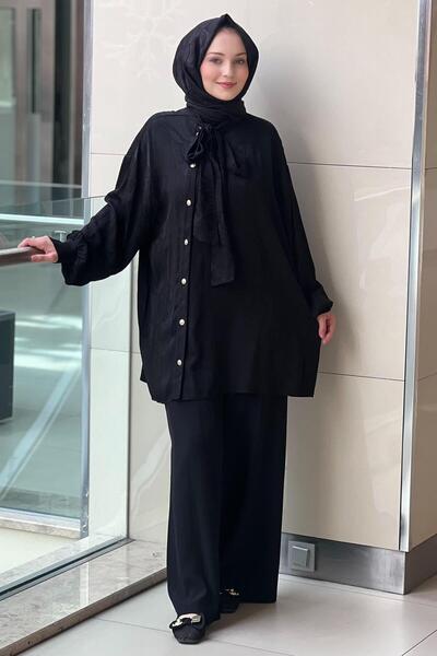 Ghisa Shawl Collar Patterned Shirt and Pants Set