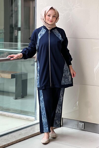 Ghisa Knitwear Collar Sequined Side Panel Cap Pants Set