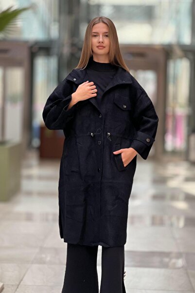 Ghisa Kolları Apoletli Beli Büzgülü Triko Kaban