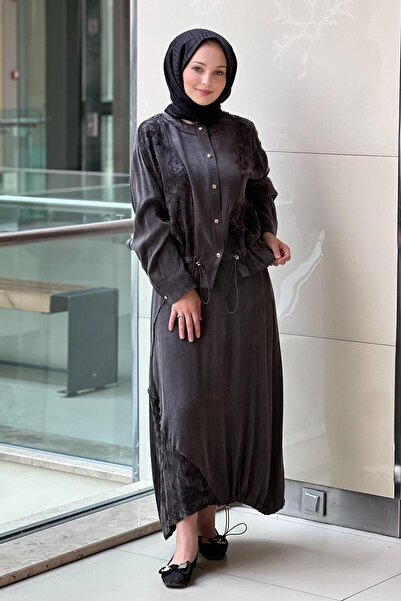 Ghisa Ethnic Patterned Buttoned Ribbed Tunic Skirt Set