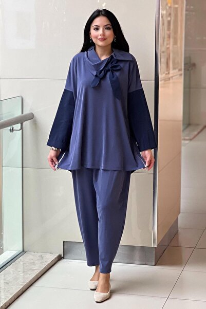 Ghisa Yakası Degaje Fiyonklu Tunik Pantolon Takım
