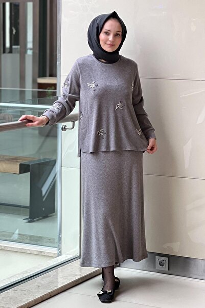 FUAT GÜRSEN Fuat Gürşen Boncuk İşlemeli Tunik Etek Takım