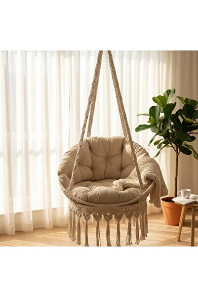 JANGEAR Makrome Salıncak Minderi Bêj (SADECE MİNDER) Çökmez