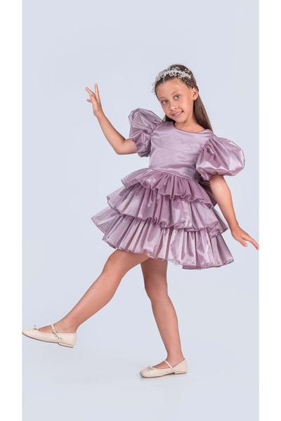 s.t. sebat tekstil Rochie de seară pentru fetiță, cu coadă detașabilă și coroană