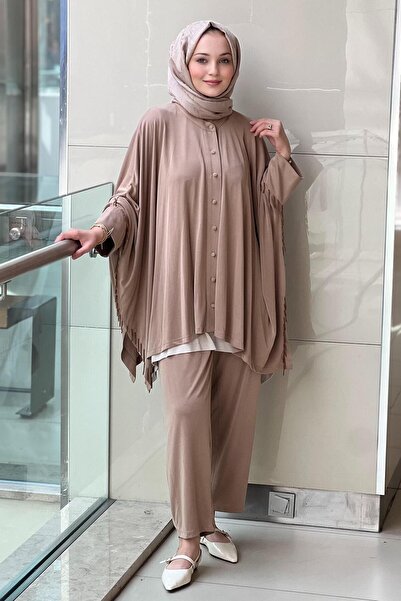 Ghisa Beaded Detailed Bat Sleeve Shirt Underwear Pants 3-Piece Set