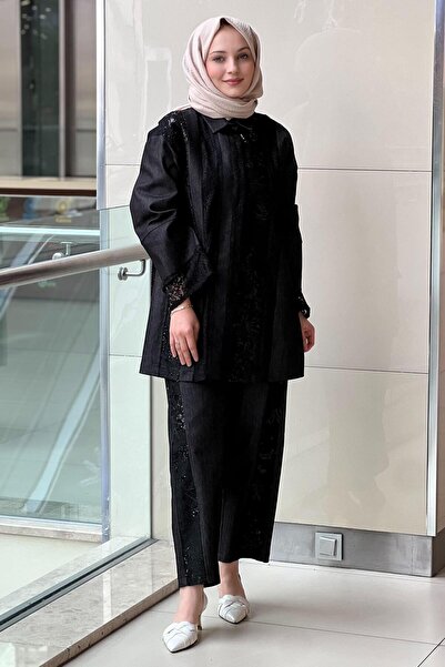 Ghisa Hidden Button Lace Detailed Shirt Pants Set