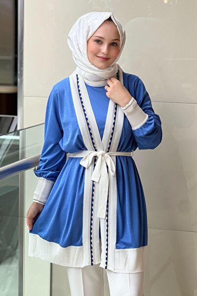 Ghisa Knitwear Rib Detail Belted Inner Outer Double Set