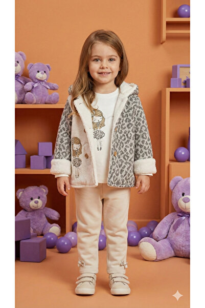 Mini Baray Girl's Plush Coat and Pants Set (1-2-3 Years Old)