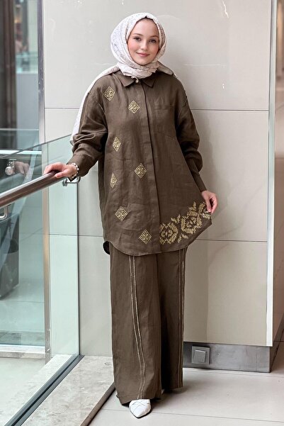 Ghisa Varak Bead Embroidered Linen Shirt Trousers Set