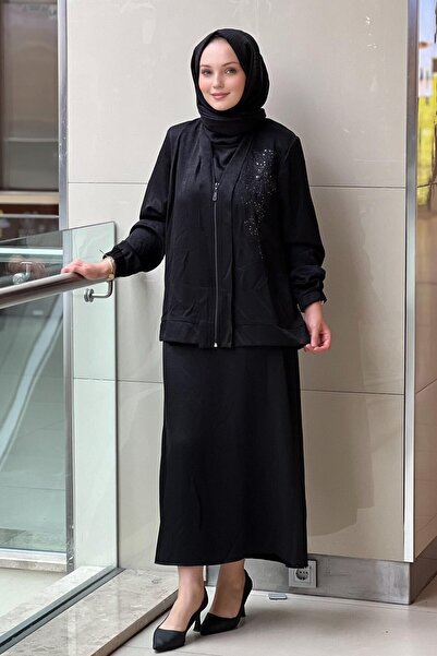 FUAT GÜRSEN Fuat Gürşen Çiçek Nakışlı Fermuarlı Kap İçlik Etek Üçlü Takım