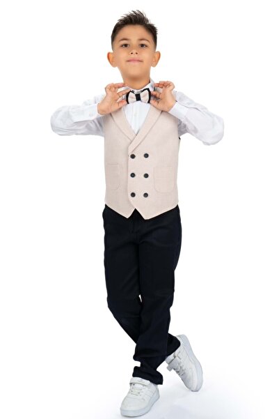 s.t. sebat tekstil Sports Vest , Gabardine Pants, Shirt, Bow Tie Boy's Suit S...