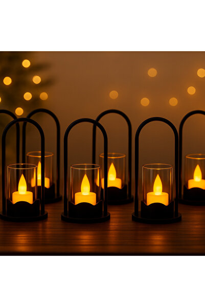 OEM Set 6 lumânări LED cu suport, baterii incluse, lumină caldă, decor Craciun