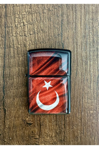 Duftpalm Türk Bayrağı Tasarımlı Benzinli Siyah Çakmak