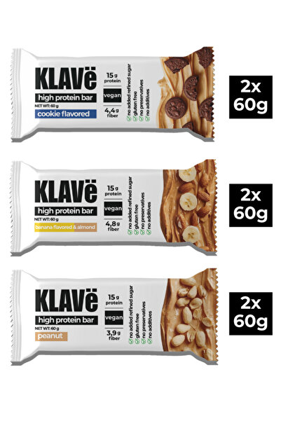KLAVë Yüksek Protein Bar Karma - 60 g x 6 Adet - 15g Protein, Vegan ve Glutensiz