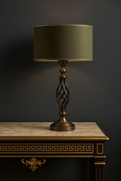 Lampada Verona Eskitme Kaplama Metal Abajur - Gold Şeritli Yeşil