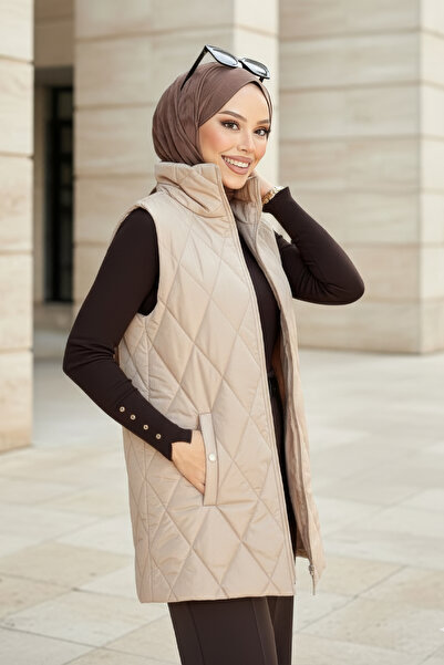 Minel Vestă scurtă matlasată maro pentru femei