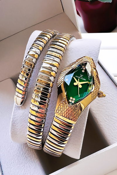 Daniel Klein Snake Model Women Wrist Watch, Waterproof Gold Silver Steel Band - Bracelet Gift Gdkb2012C3