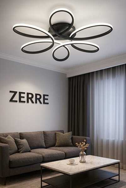 ZERRE Shop Avize Siyah FLOWA Plafonyer Beyaz Ledli Modern 60cm
