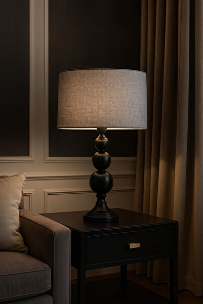 Lampada Milano Black Metal Abajur - Hasır Gri