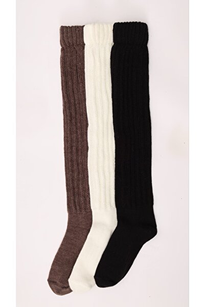 CİHO Чорапи Slouch 3 чифта дамски зимни вълнени дебели меки чорапи до коляното