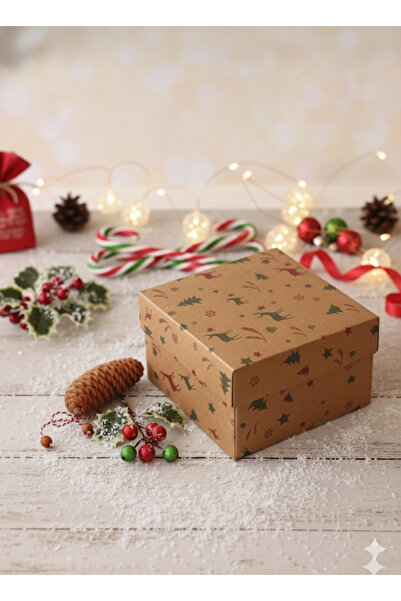 demontecraft Yılbaşı Özel Hediye Kutusu Kraft Kutu Orta Boy 15 15 10 cm 1 Adet