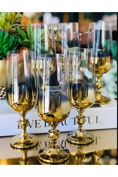 EVRA Bohemia Kristal Titanyum Gold Kahve Yanı Su Bardağı 180cv