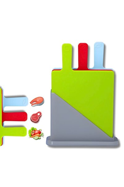 EDENBERG Set of 3 Kitchen Cutting Boards with Stand - Durable Plastic, Non-slip, Multicolor