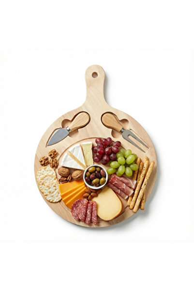 Mooniva wooden cheese platter 2-piece with stainless steel utensils, round, 30x30 cm