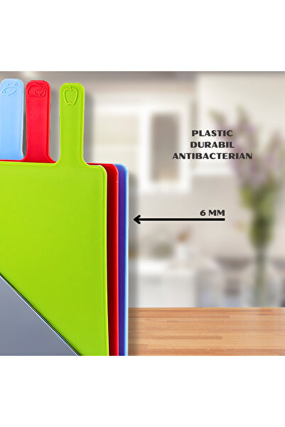 EDENBERG Set of 3 Kitchen Cutting Boards with Stand - Durable Plastic, Non-slip, Multicolor