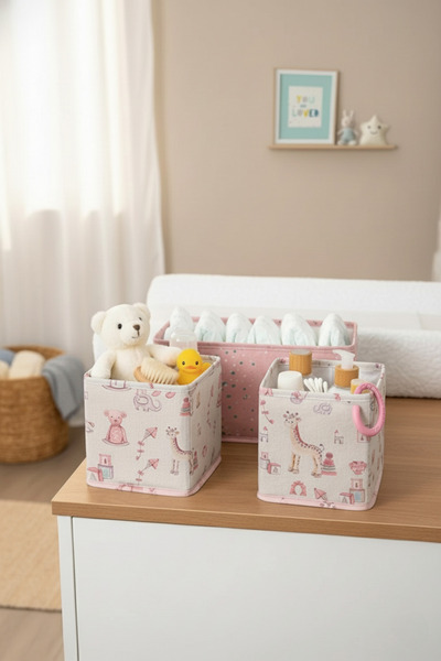 Milenay منظم أدراج الأم والطفل 3 قطع، منظم غرفة الطفل، لون وردي