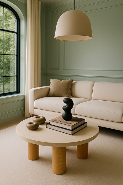 ERİZA Gallery, Yeni Nesil Modern Orta Sehpa, Mermer desen ve natural ahşap ayak