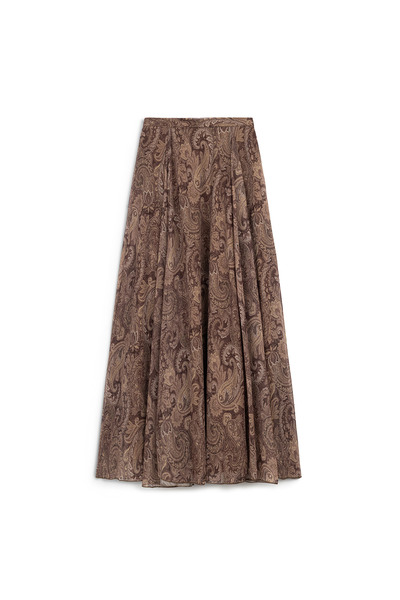 praye Etnik Desenli Şifon Etek Kahverengi
