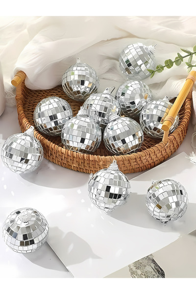 Parti Adresi Yılbaşı Topları Aynalı Disko Topu Çam Ağacı Süsleri Gümüş 4 cm 6'lı