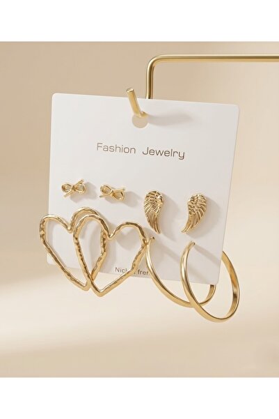 Candy Kurdale, Kanat, Kalp, Halka Altın Kaplamalı 4 Çift Küpe