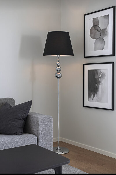 Lampada Milano Küre Krom Kaplama Metal Lambader - Siyah