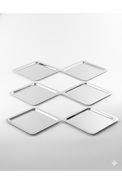 AsKa Home 6 Adet Lüx Kare Paslanmaz Çelik Gümüş Renk 22x22 Cm Kahve Servis Su...