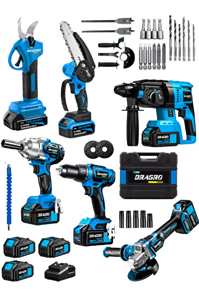 Dragro Professional 6 Lı Set 21v Darbeli Hilti Taşlama Testere Makas Matkap V...