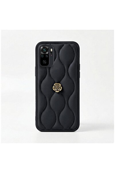 Zebana Xiaomi Redmi Note 10 Uyumlu Kılıf Zebana Camellia Deri Kılıf Siyah