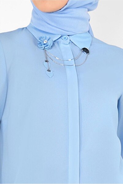 Alvina Brooch Detailed Tunic 4853 - Neckline Flounce and Skirt