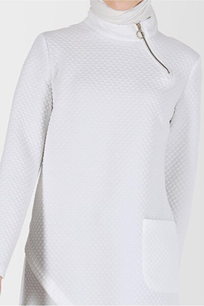 Alvina ASYMMETRIC CUT SELF PATTERNED ZIPPER DETAIL TUNIC 42352