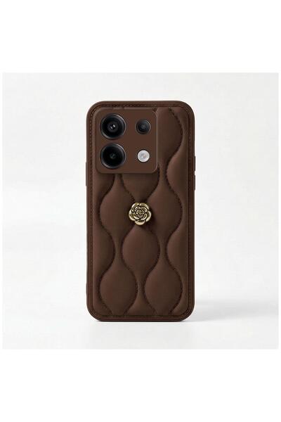 Zebana Xiaomi Redmi Note 14S Uyumlu Kılıf Zebana Camellia Deri Kılıf Kahverengi